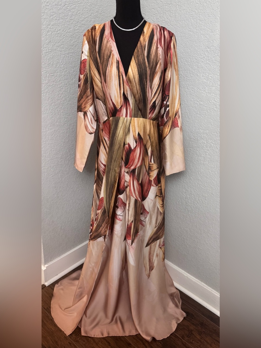 Mango Floral V-Neck Maxi Dress in Blush, Brown and Gold - Picture 2 of 12
